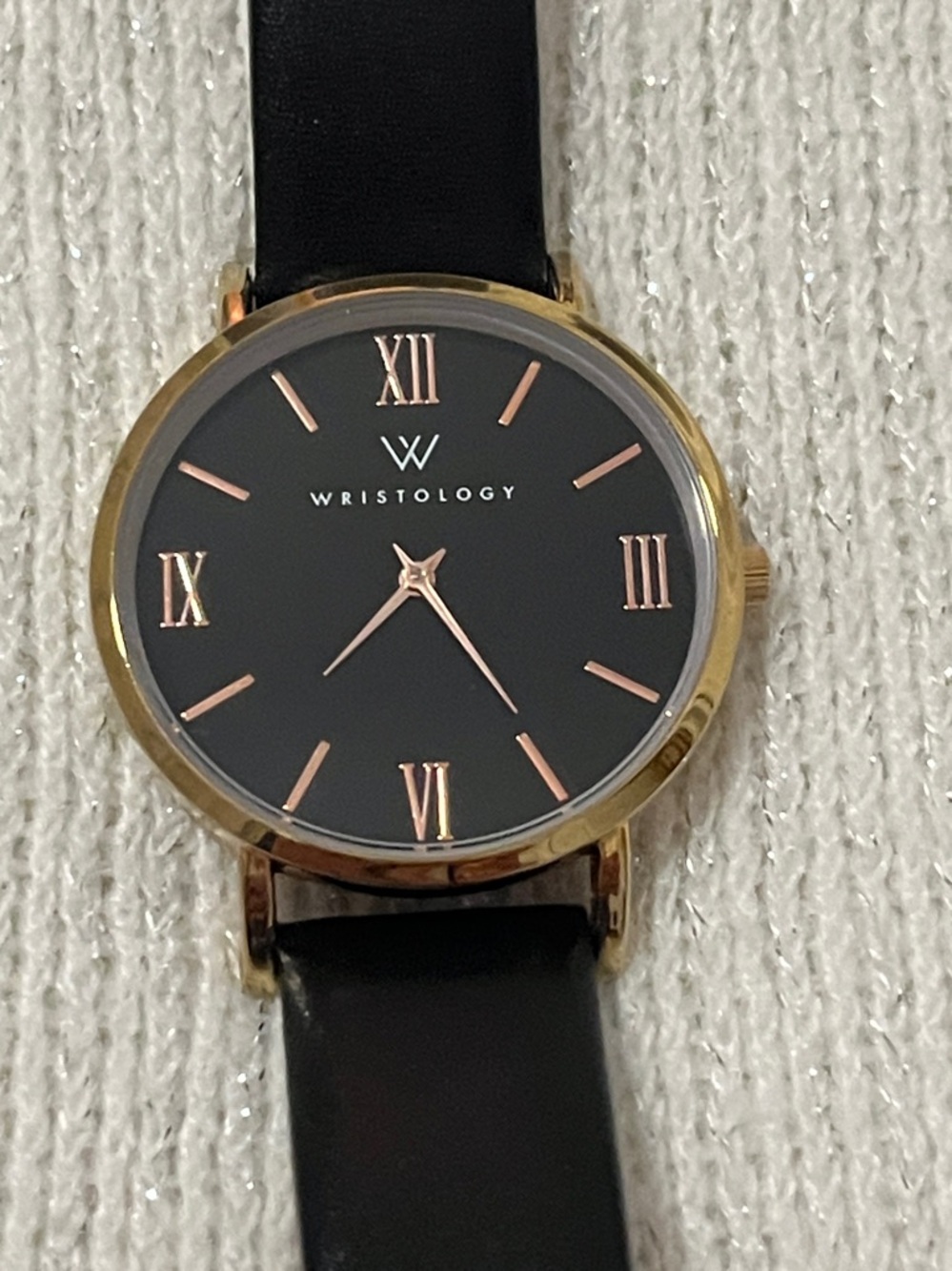 Wristology Women’s Black Leather Strap Wristwatch with Gold Case